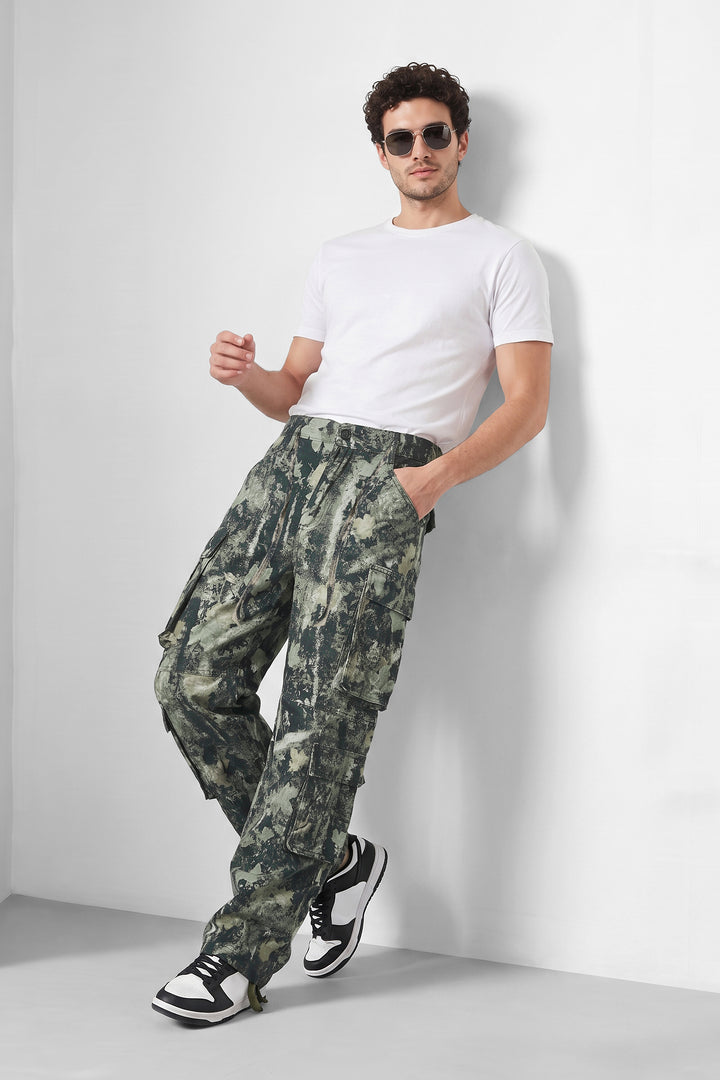 Green & Beige Camouflage 8-Pocket Cargo Trousers