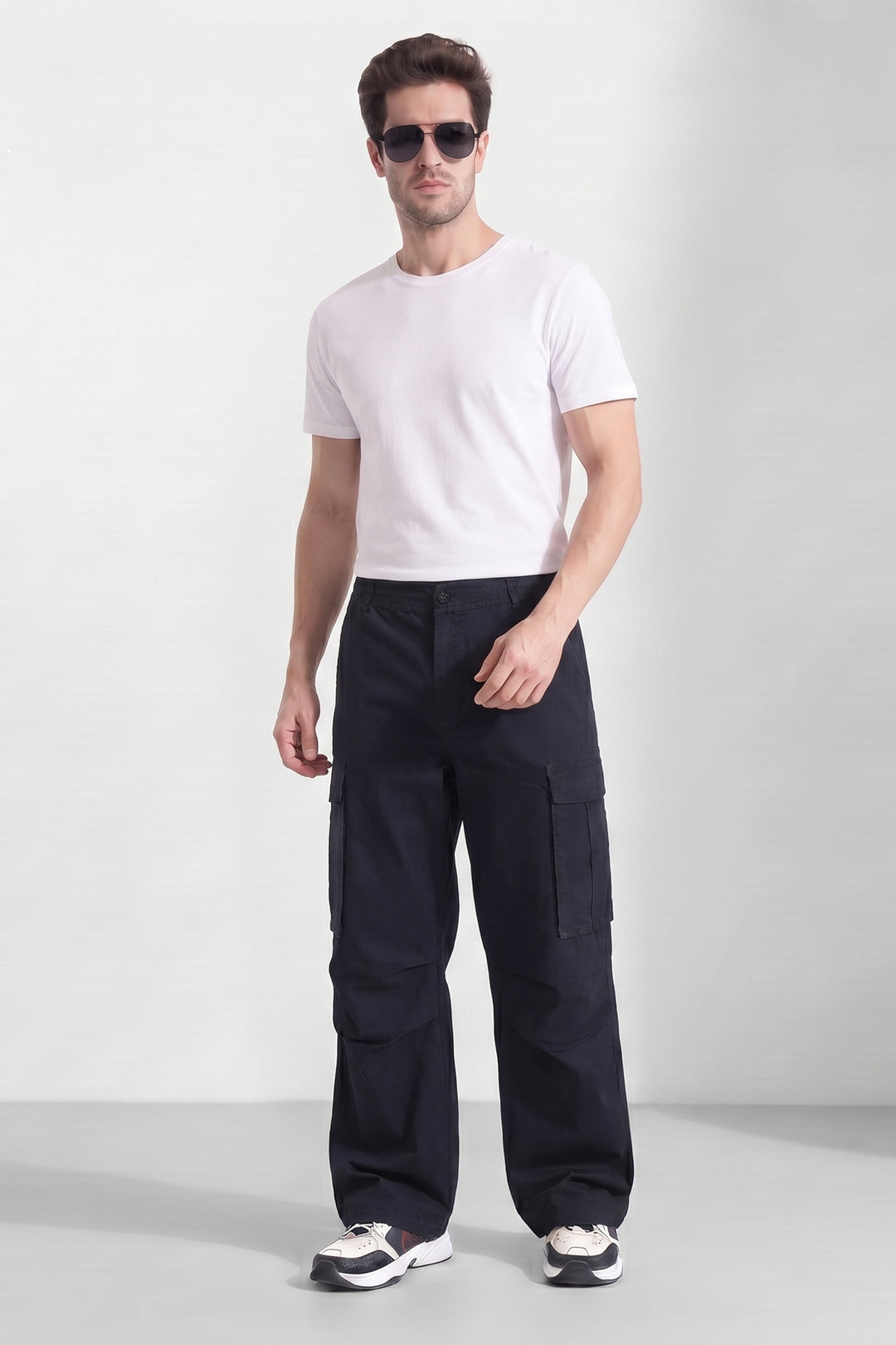 Black 6 Pocket Tactical Cargo Pants Comfortable Casual Trousers