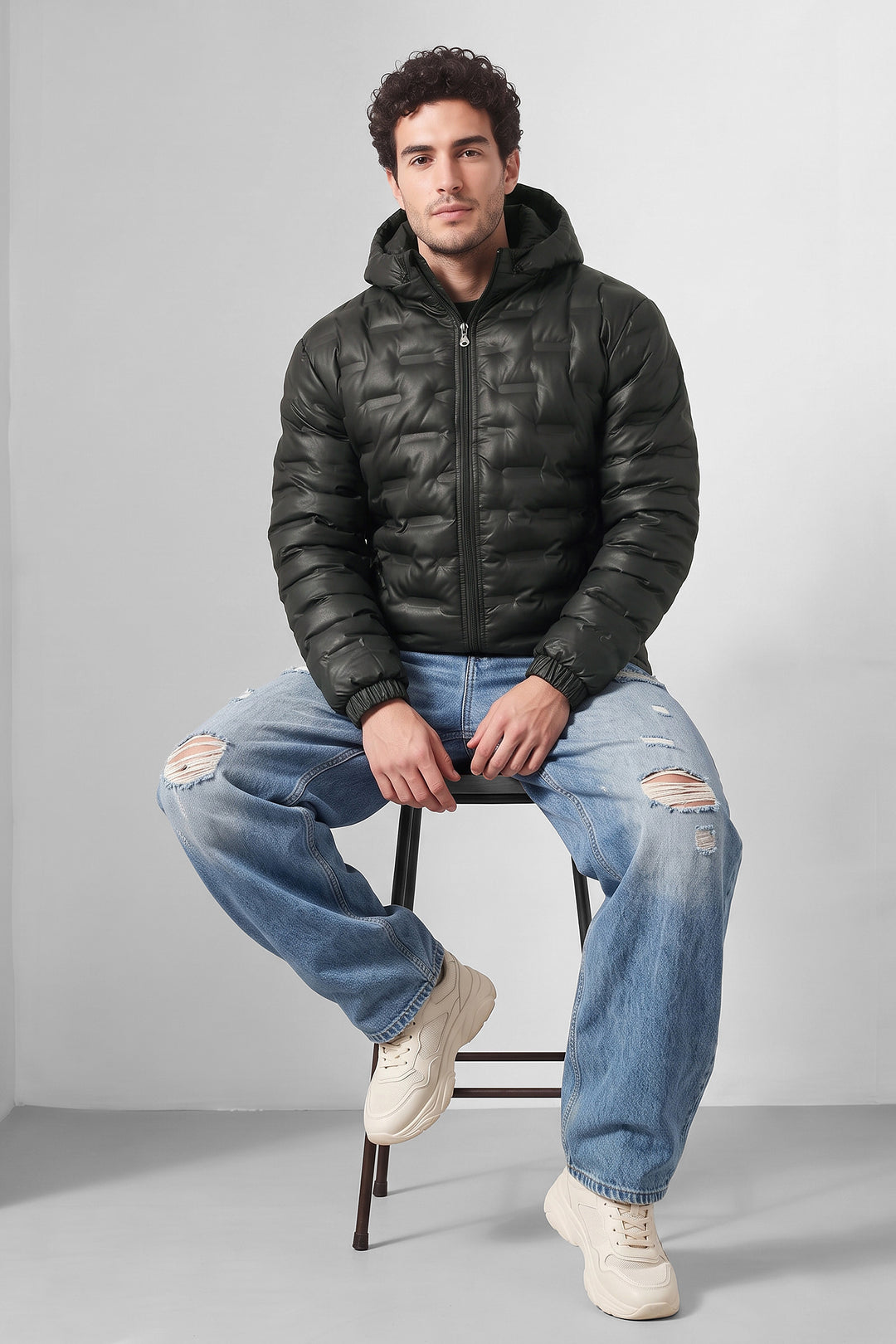 Black Designer Quilted Hooded Puffer Jacket