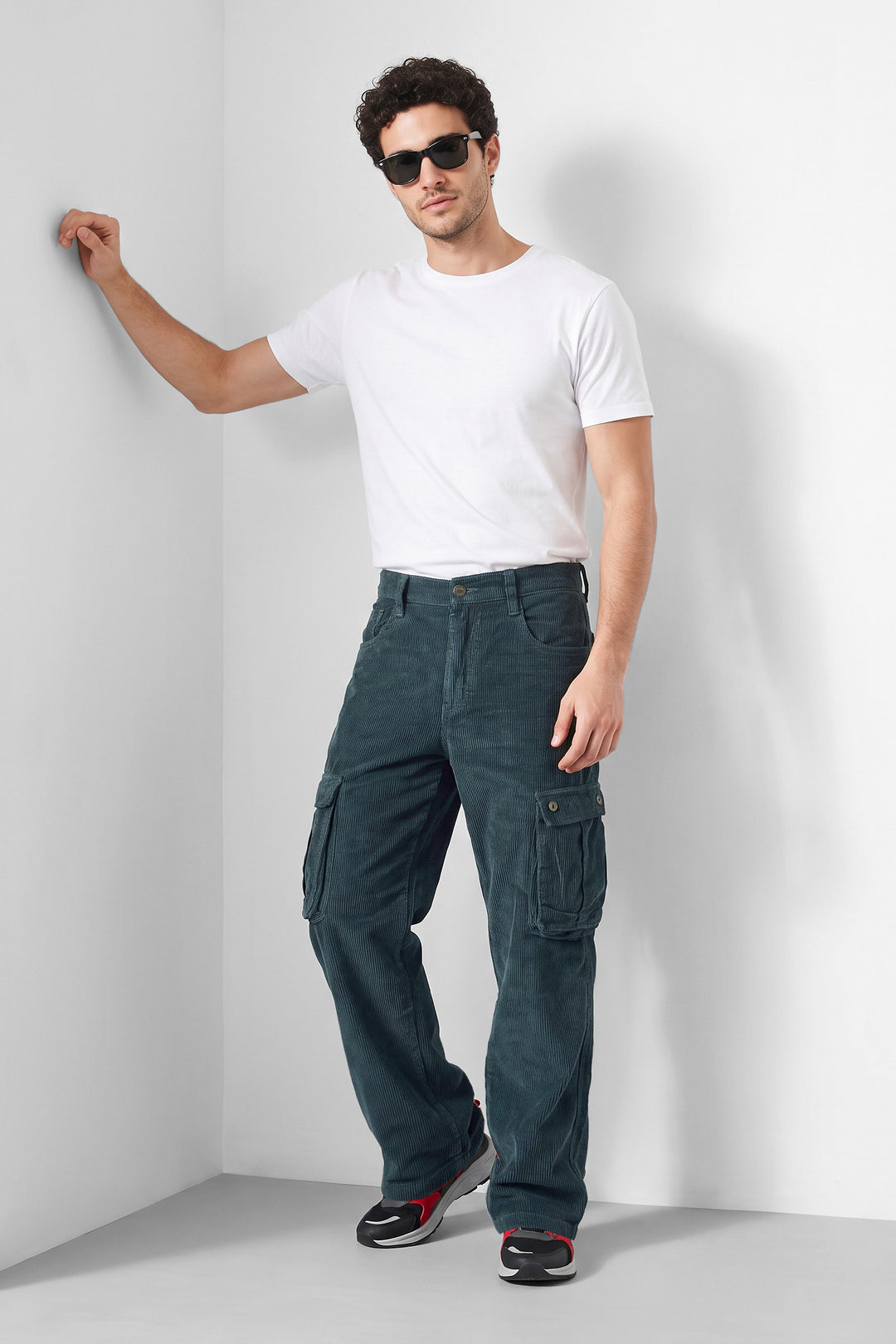Dark Green Premium Corduroy 6-Pocket Cargo Trousers