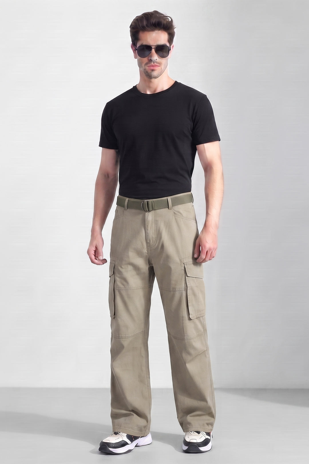 Cream Cotton 6 Pocket Cargo Pant