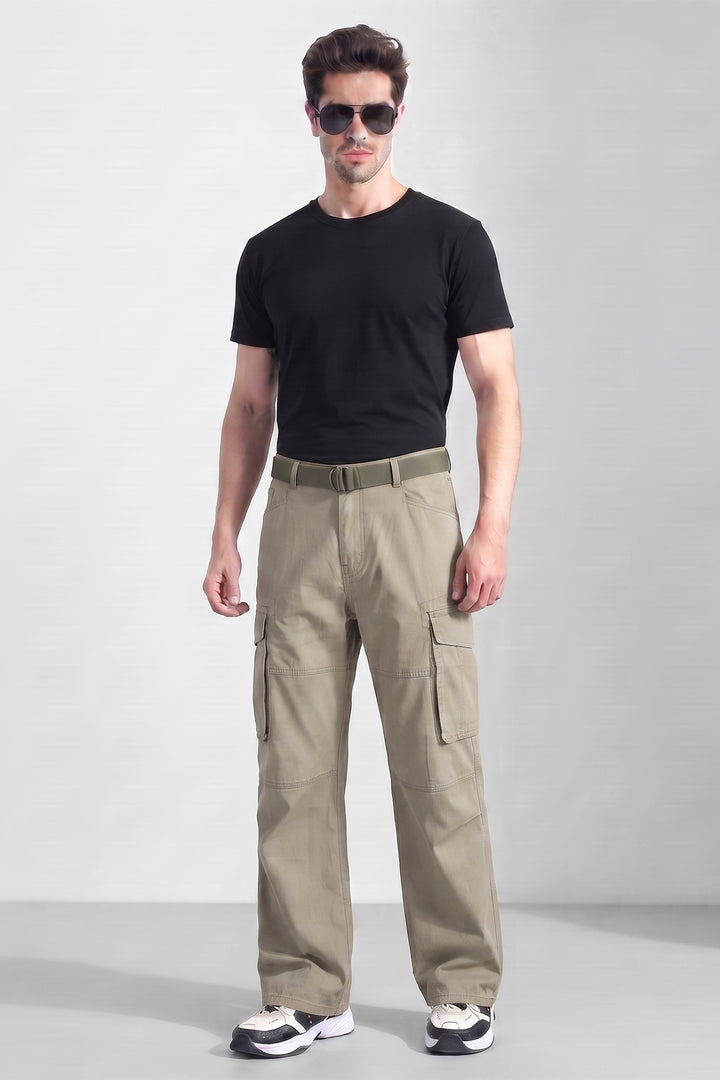 Cream Cotton 6 Pocket Cargo Pant