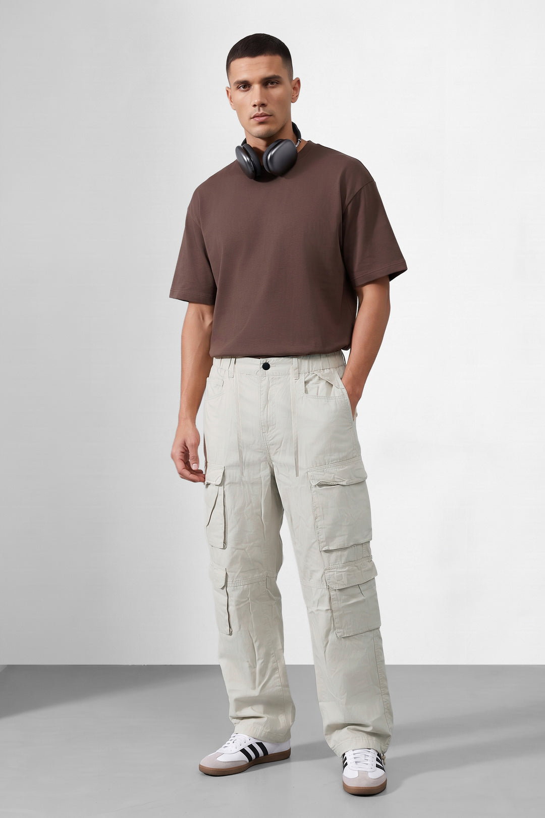 Light Grey Multi Mens 8 Pocket Cargo Pants