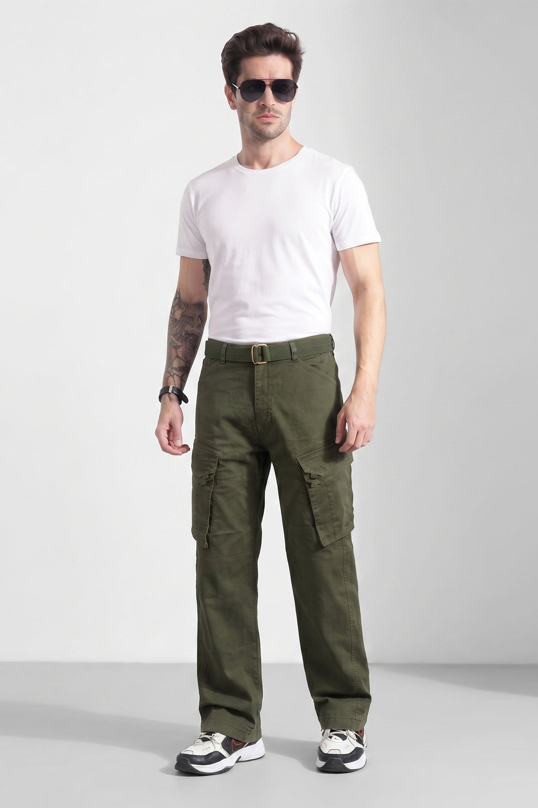 Dark Green Cotton 6 Pocket Cargo Pant