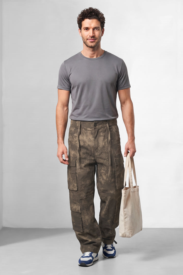Brown Distressed 8-Pocket Utility Cargo Trousers