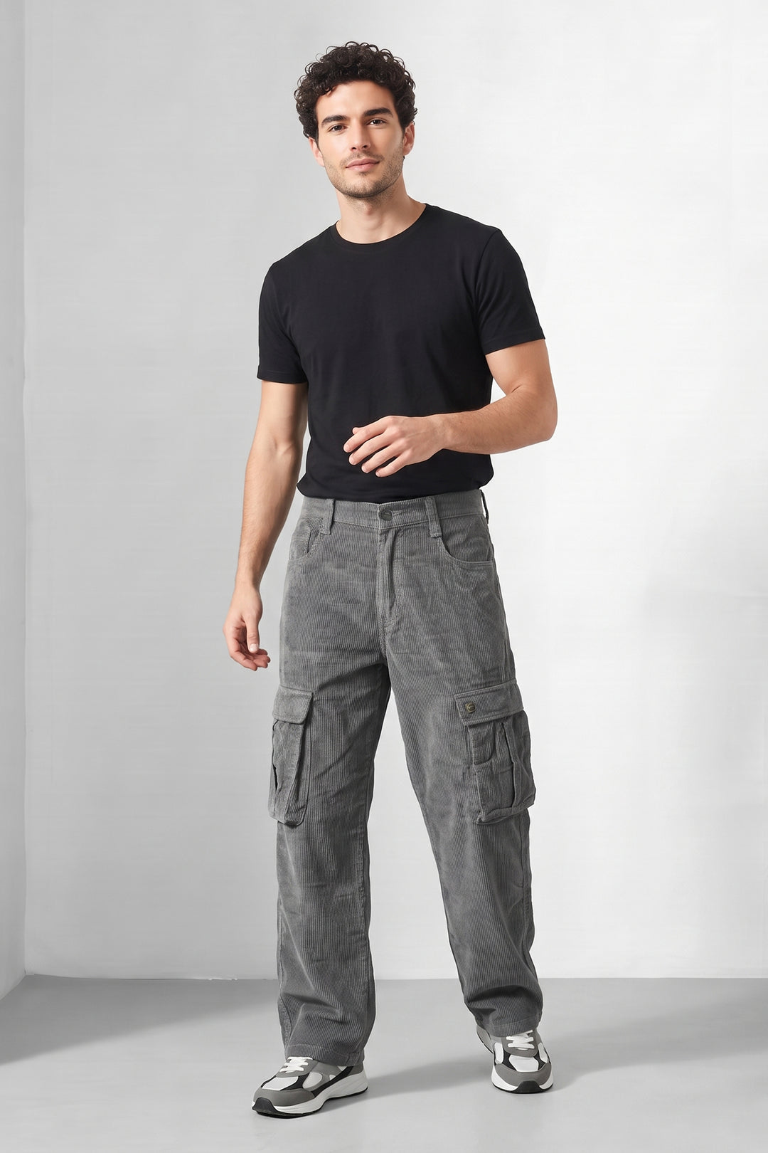 Steal Grey Premium Corduroy 6-Pocket Cargo Trousers