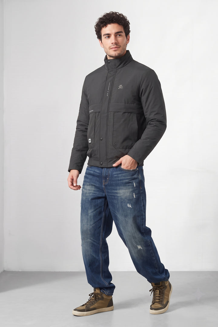 Black Hooded Padded Winter Jacket