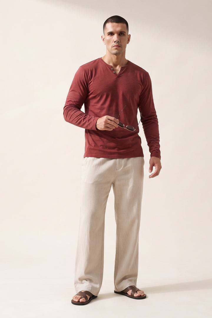 Full Sleeve Solid Henley T-Shirt