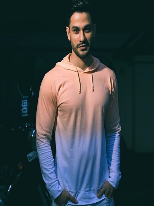 White Tie Dye Full Sleeve Hooded T-Shirt (Kunal Khemu)