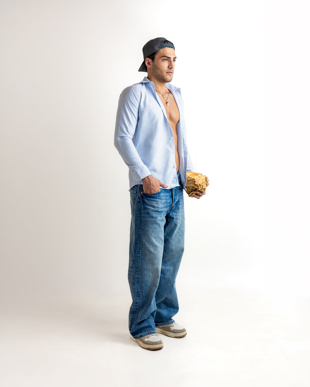 Blue Striped Full Sleeve Cotton Shirt
