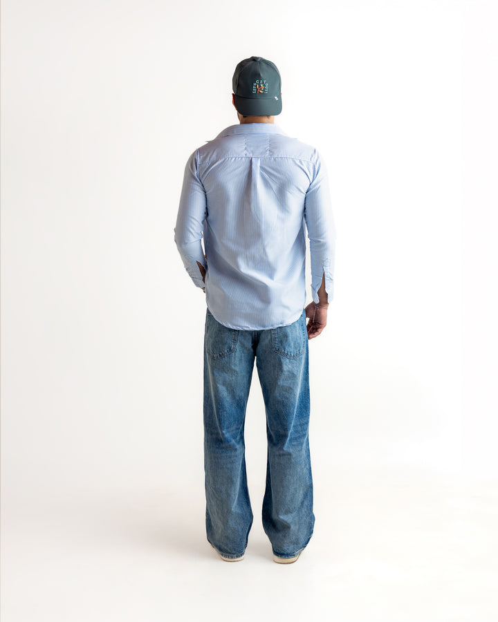 Blue Striped Full Sleeve Cotton Shirt