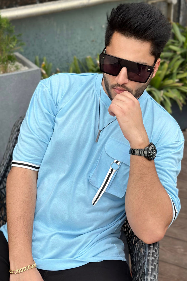 Sky Blue Oversized Pocket T-shirt
