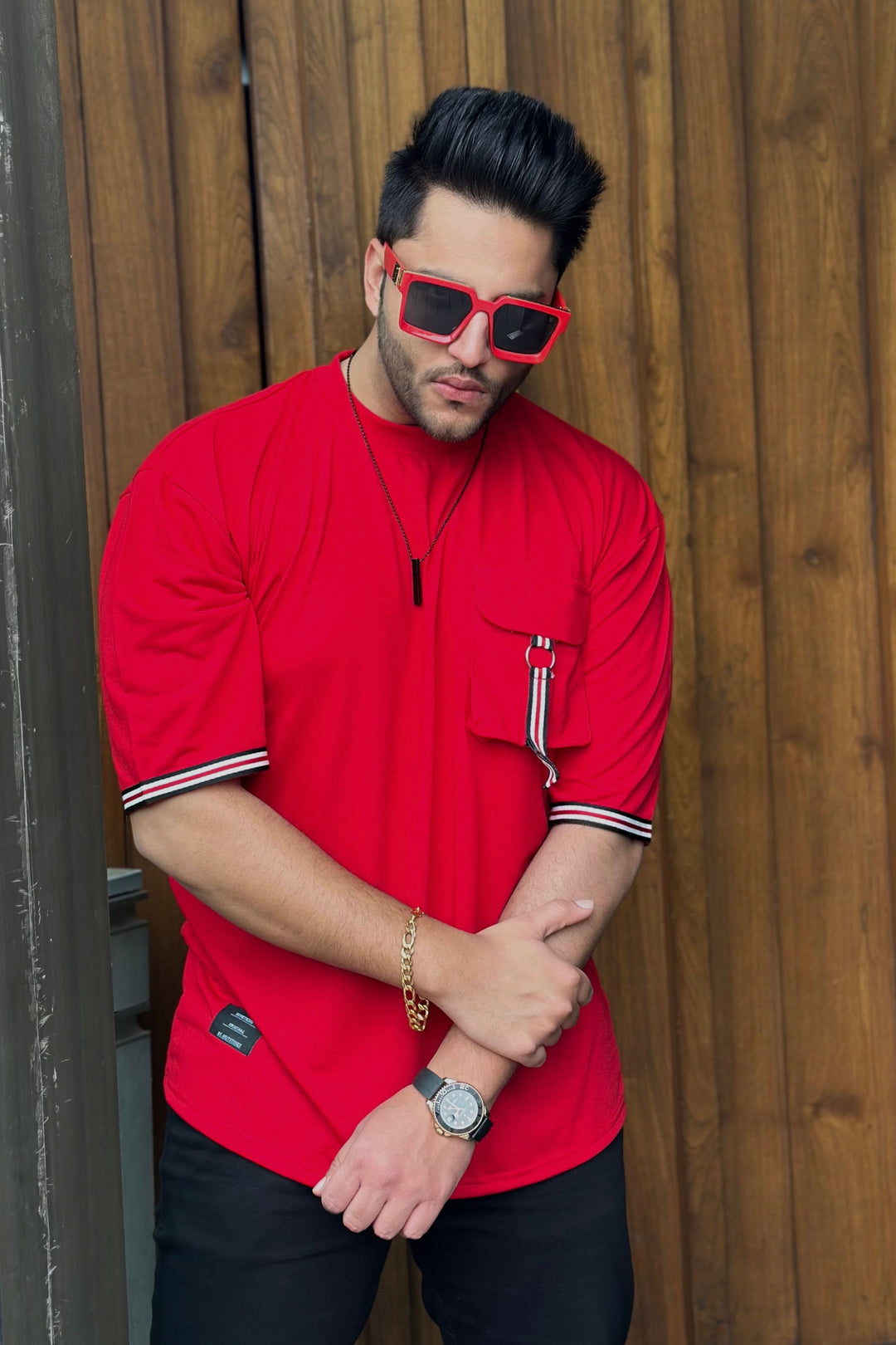 Red Oversized Pocket T-Shirt