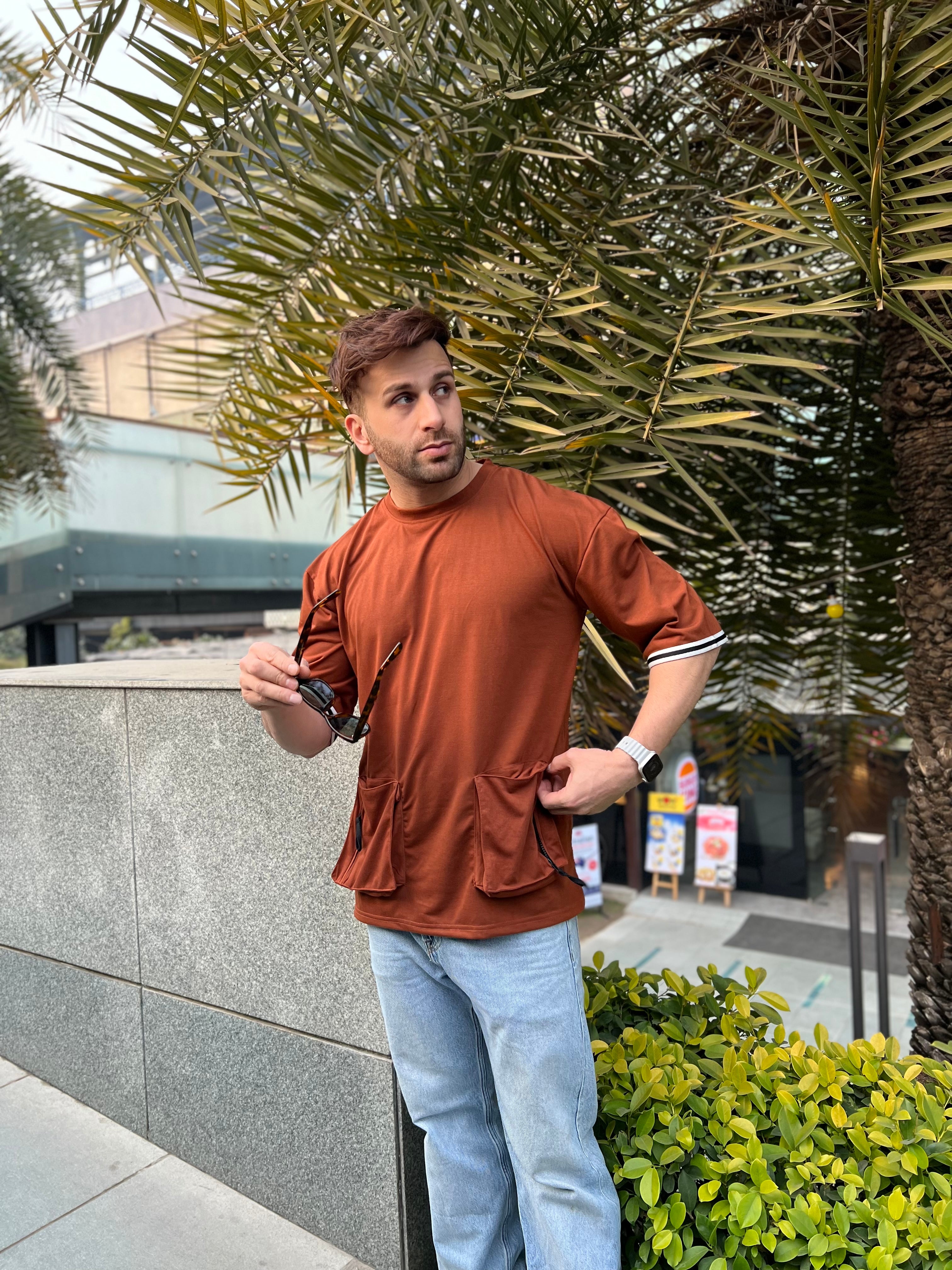Brown Oversized Pocket T-Shirt