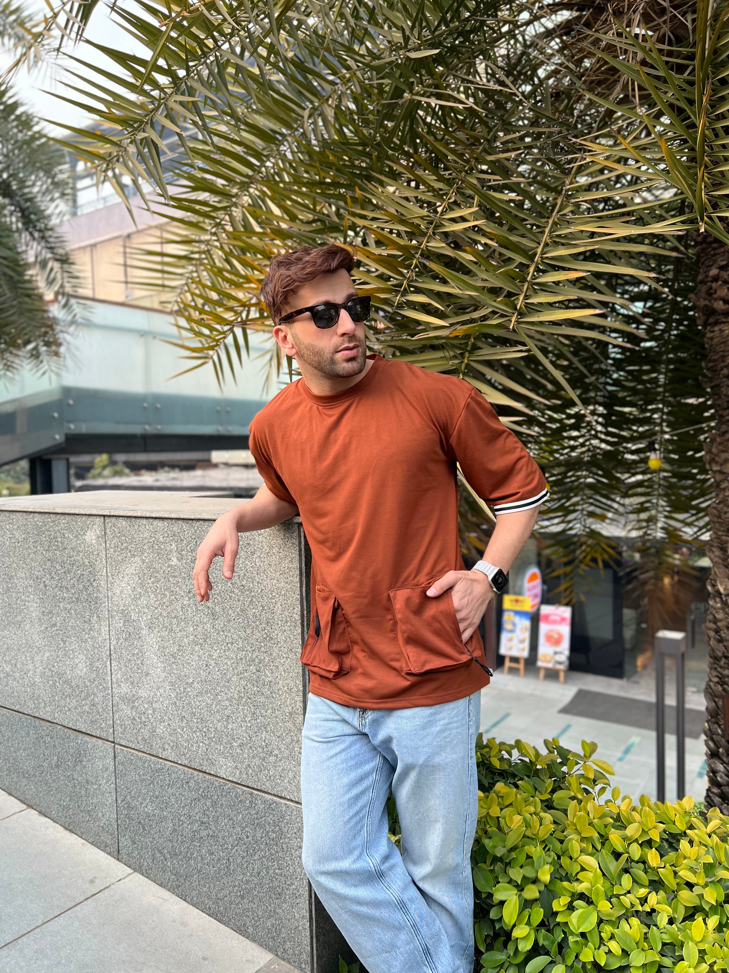 Brown Oversized Pocket T-Shirt