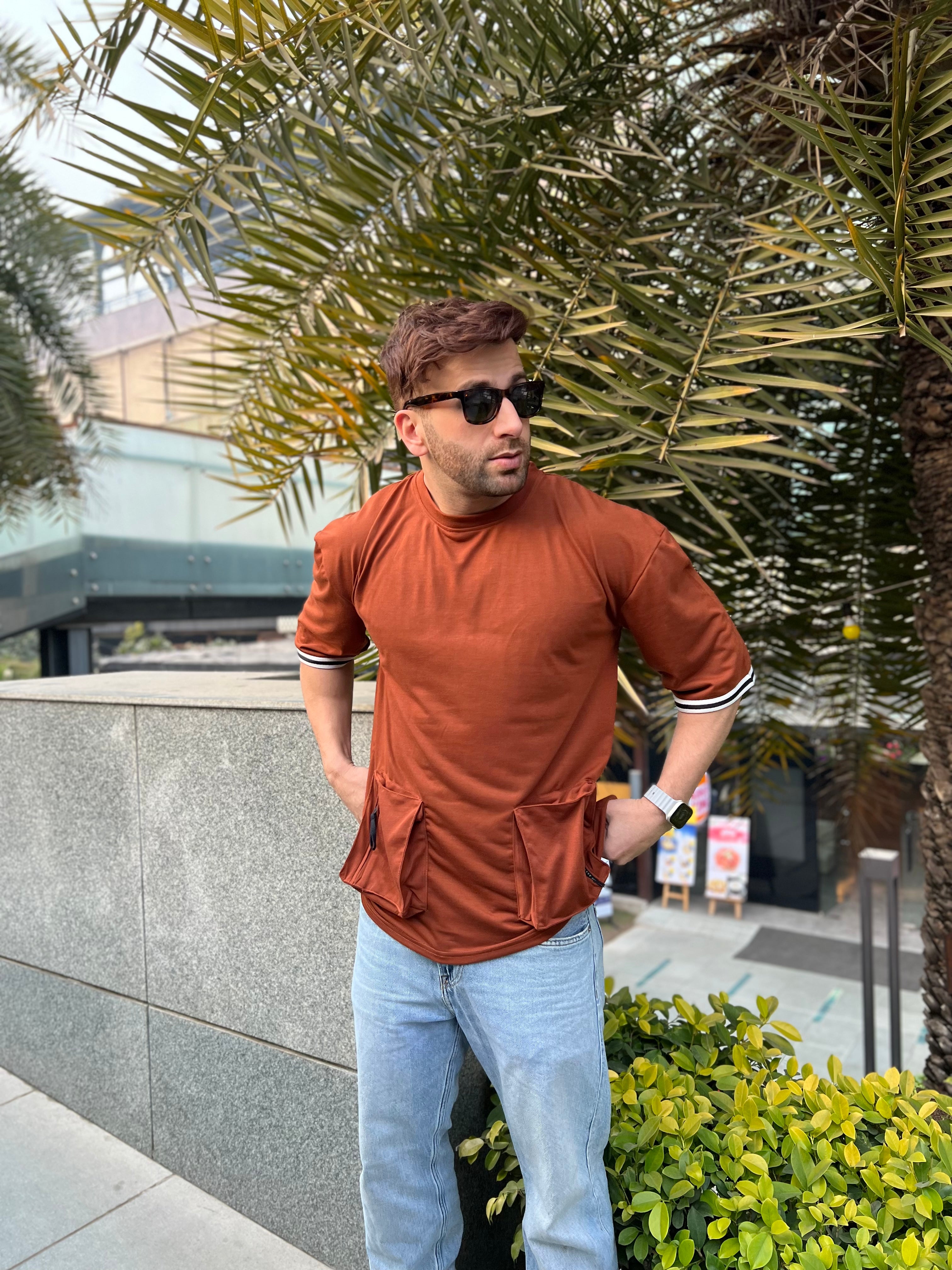 Brown Oversized Pocket T-Shirt