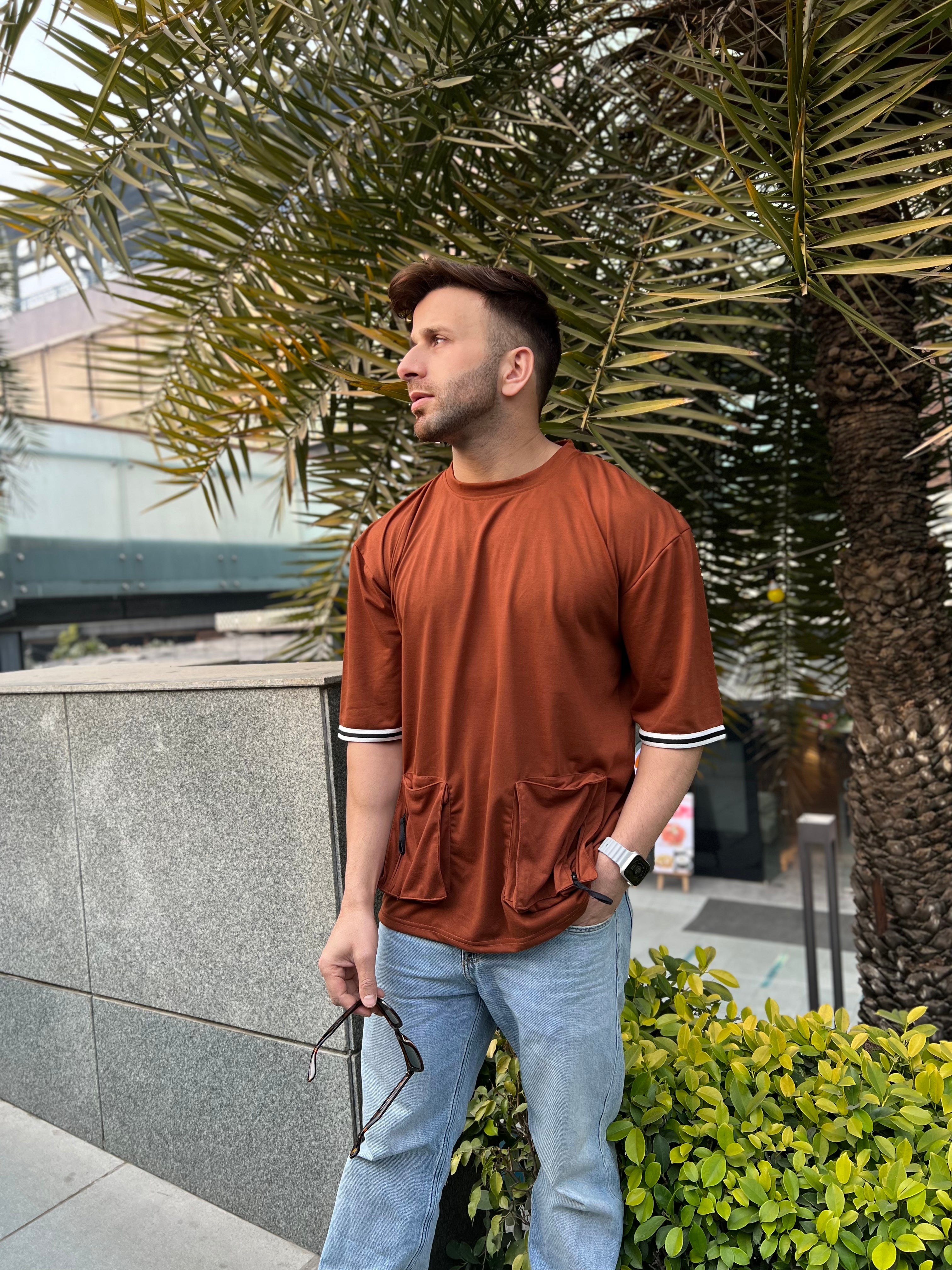 Brown Oversized Pocket T-Shirt