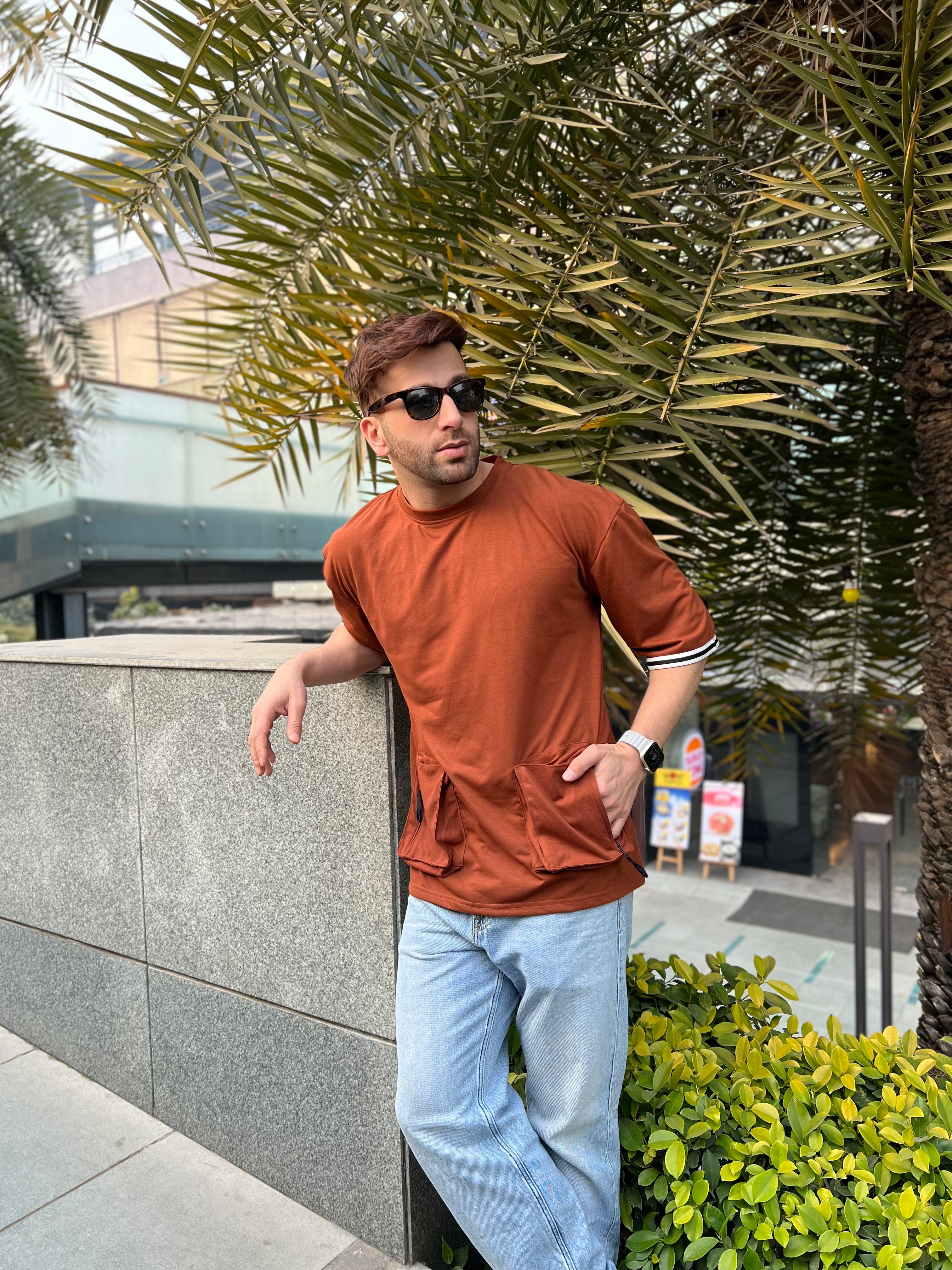 Brown Oversized Pocket T-Shirt