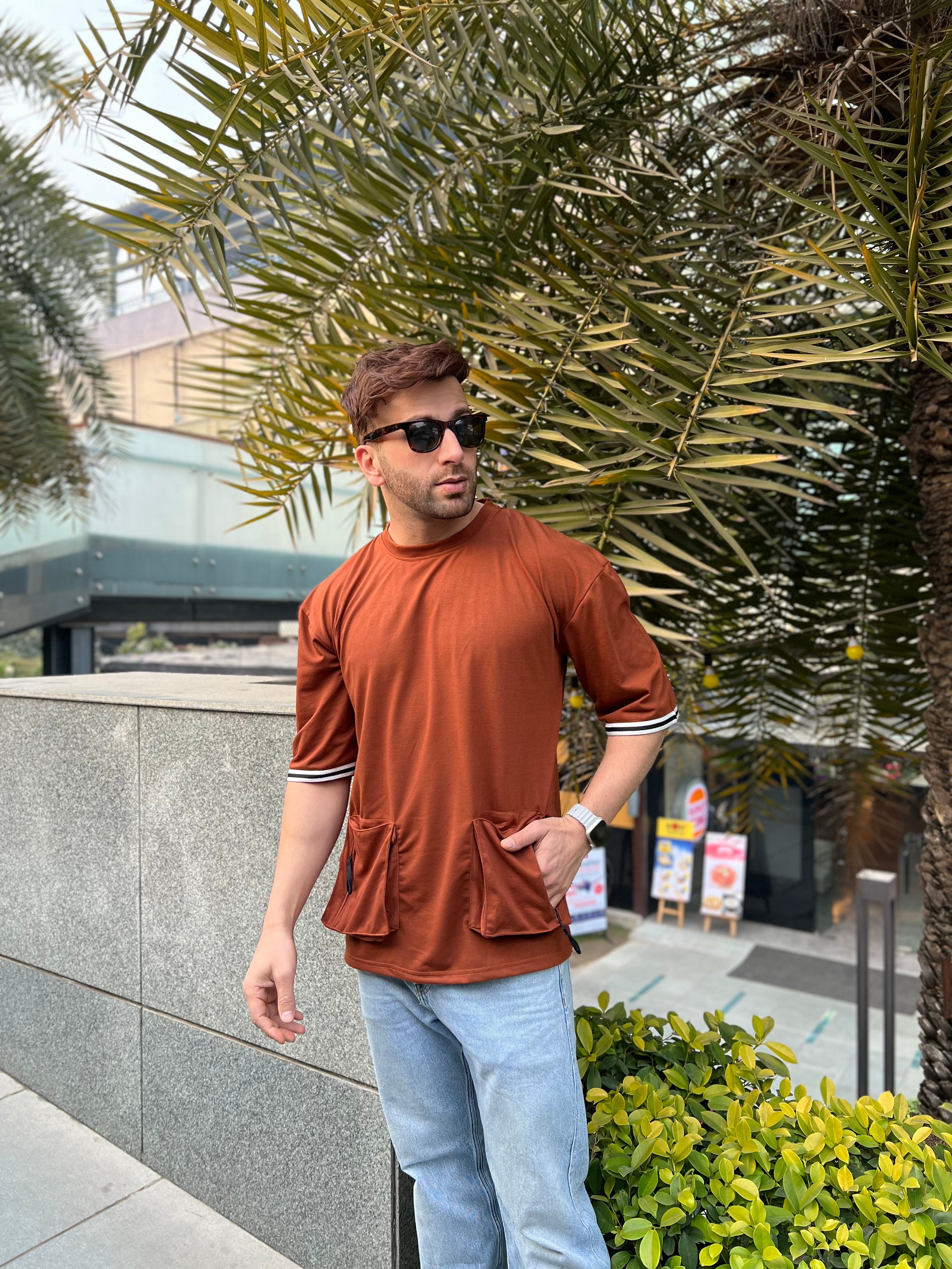 Brown Oversized Pocket T-Shirt