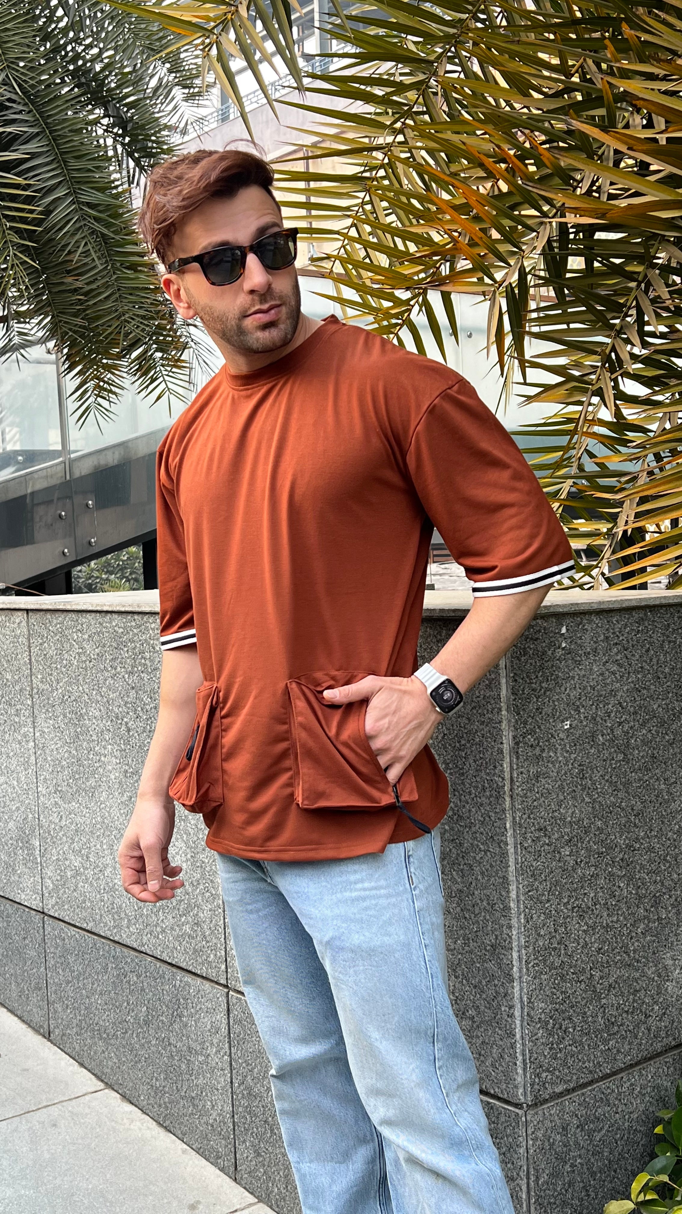 Brown Oversized Pocket T-Shirt