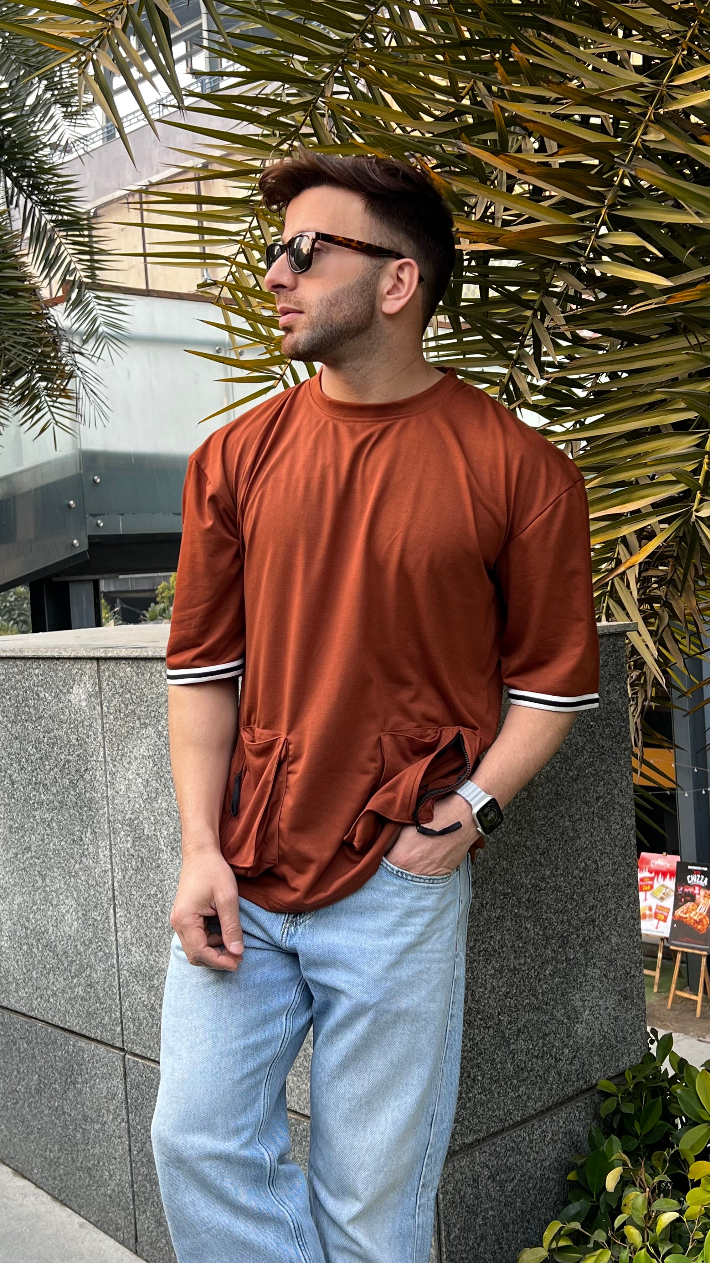 Brown Oversized Pocket T-Shirt