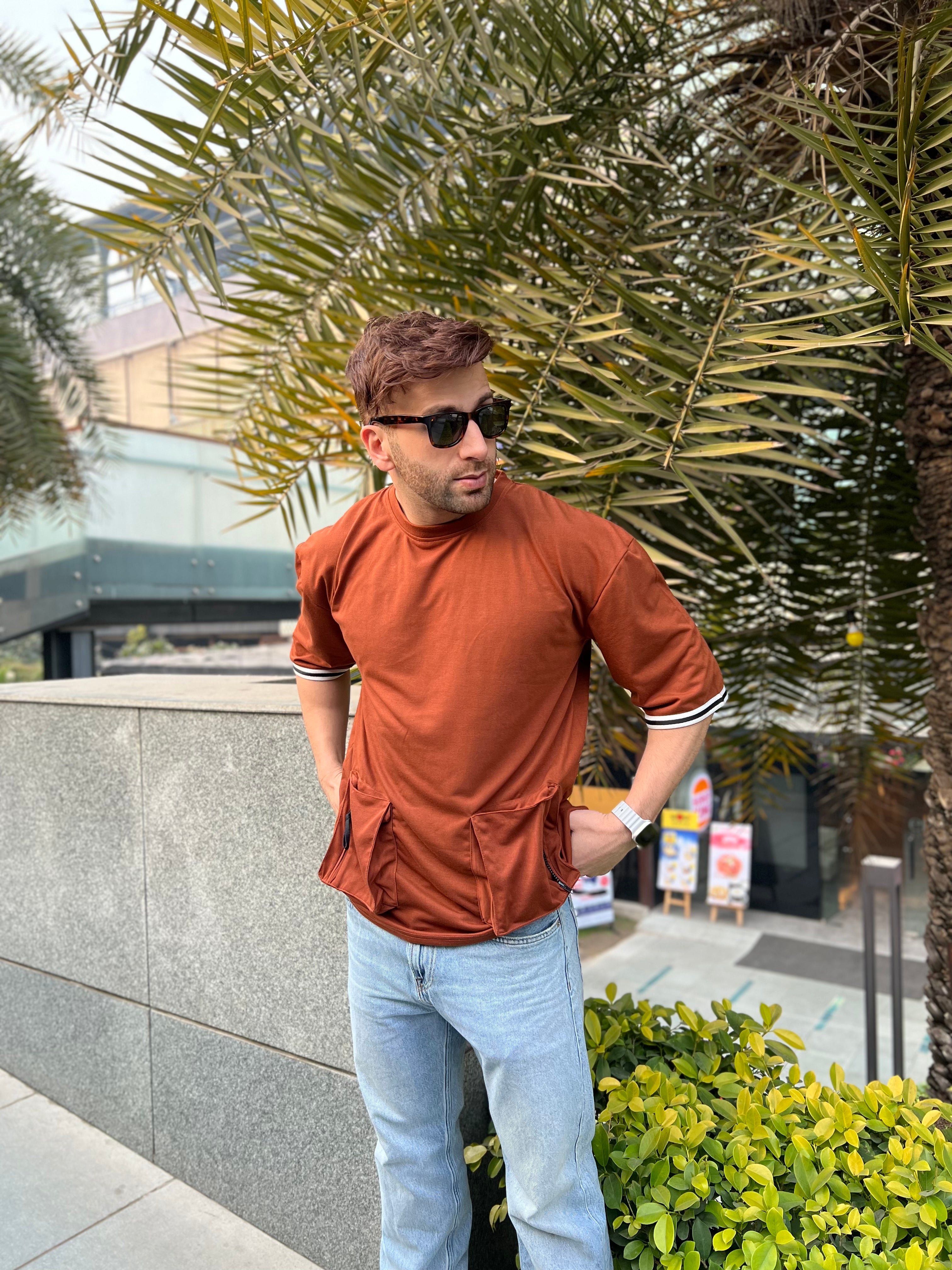 Brown Oversized Pocket T-Shirt