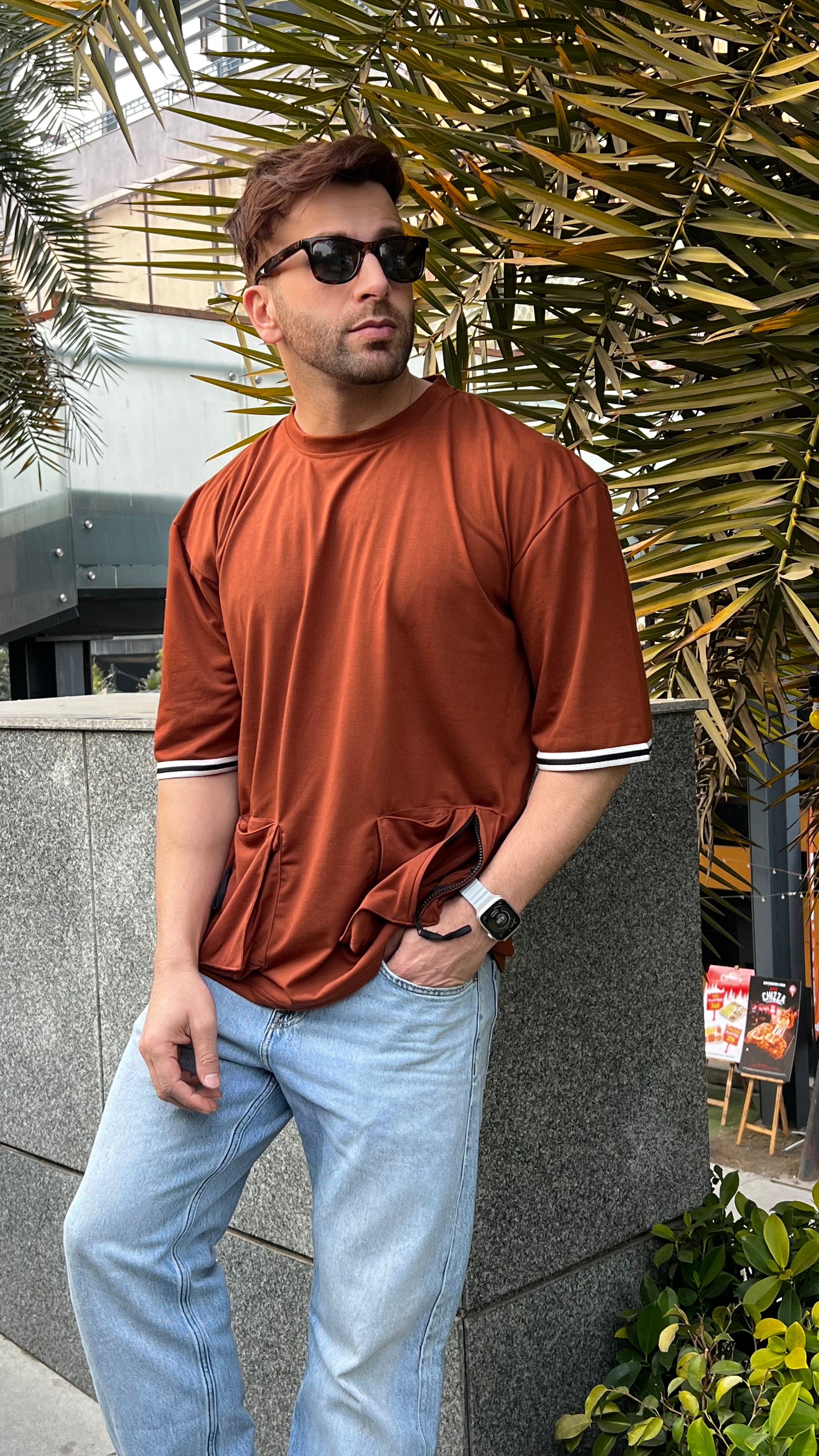 Brown Oversized Pocket T-Shirt