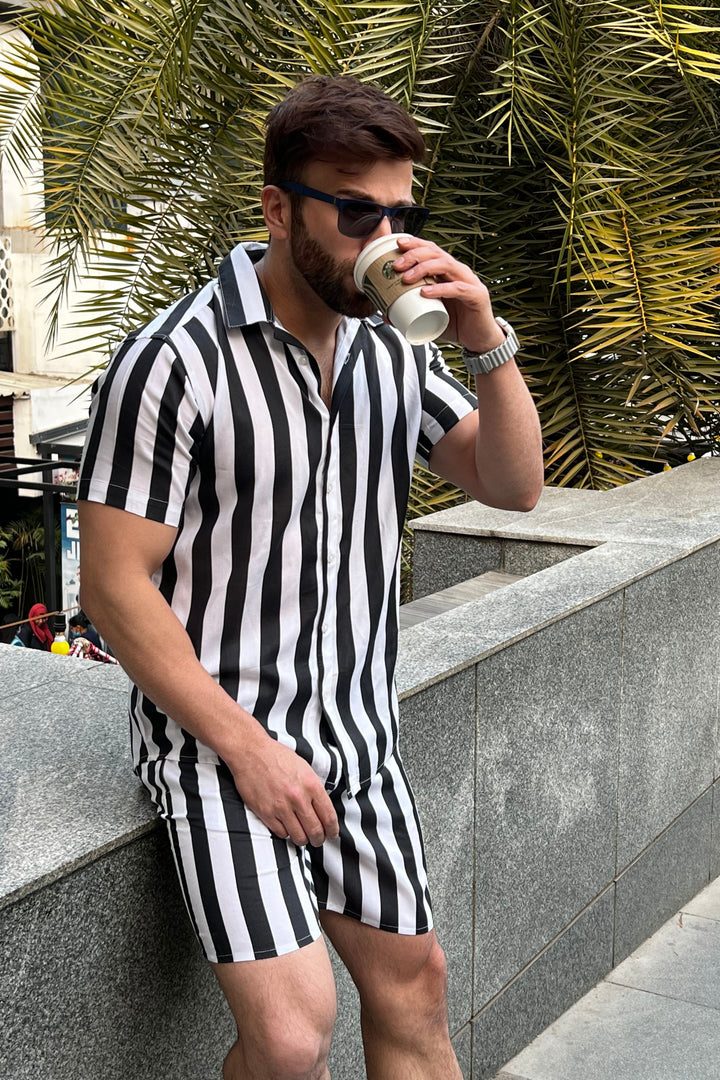 White Black Stripe Co-Ords Set