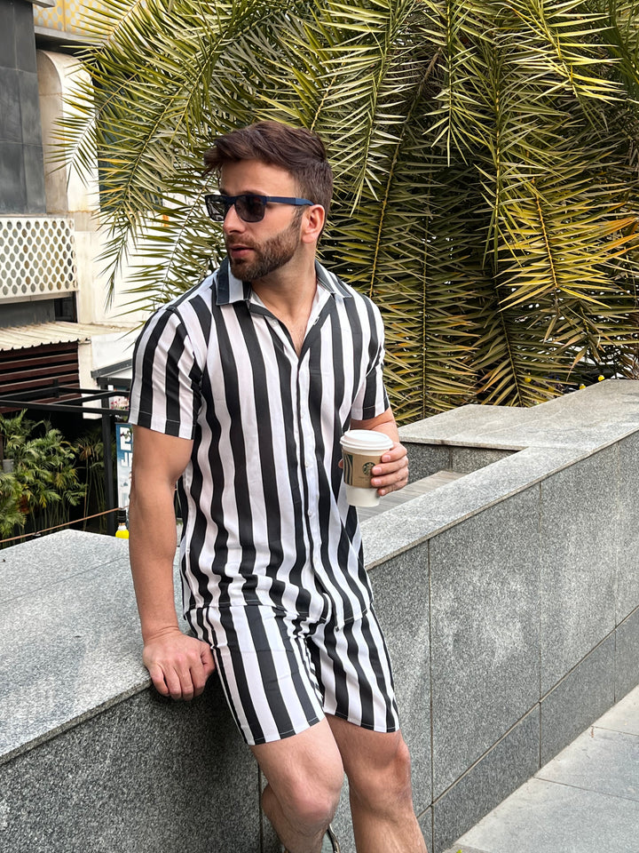 White Black Stripe Co-Ords Set