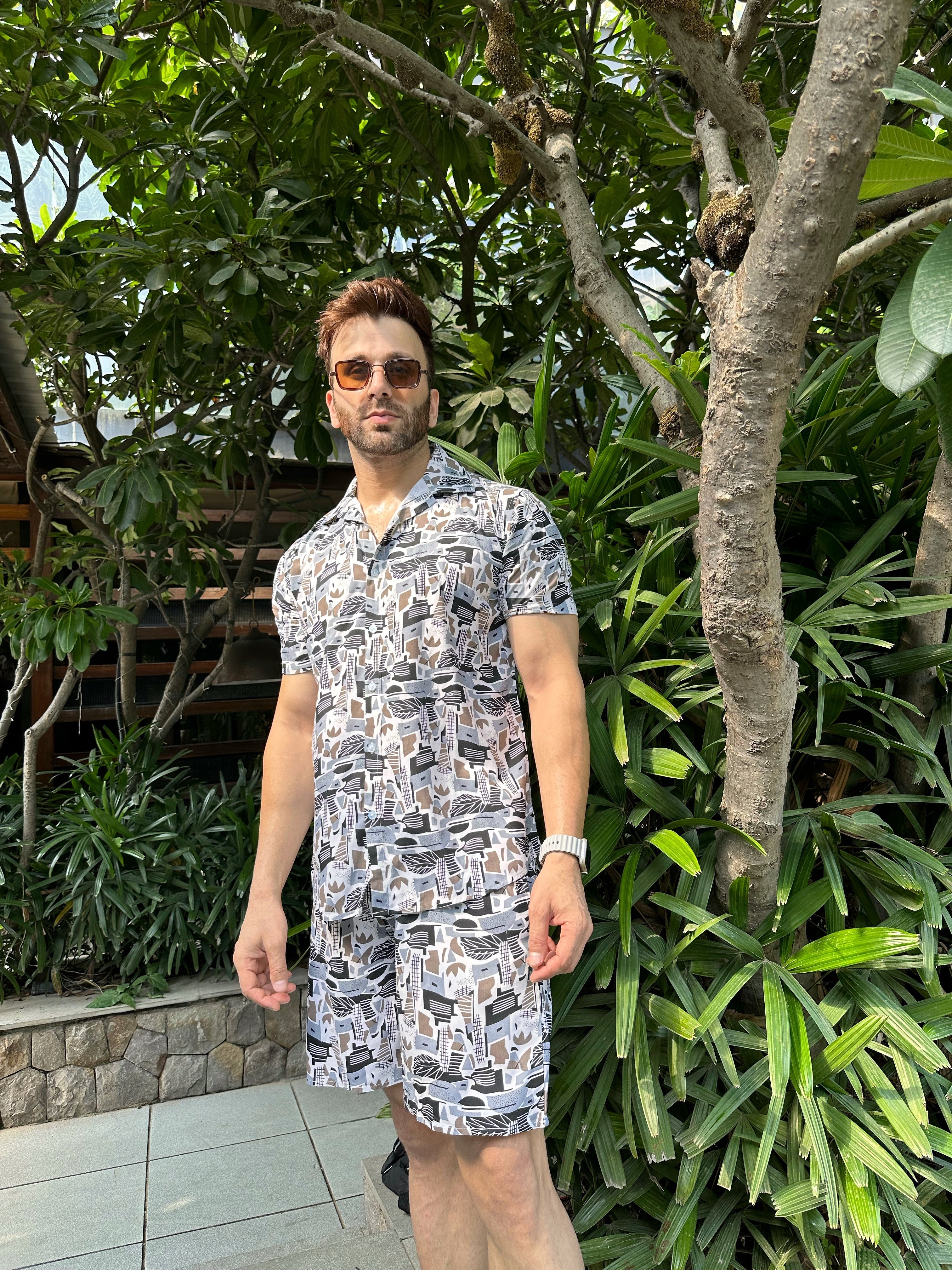Grey White "Abstract" Rayon Co-Ord