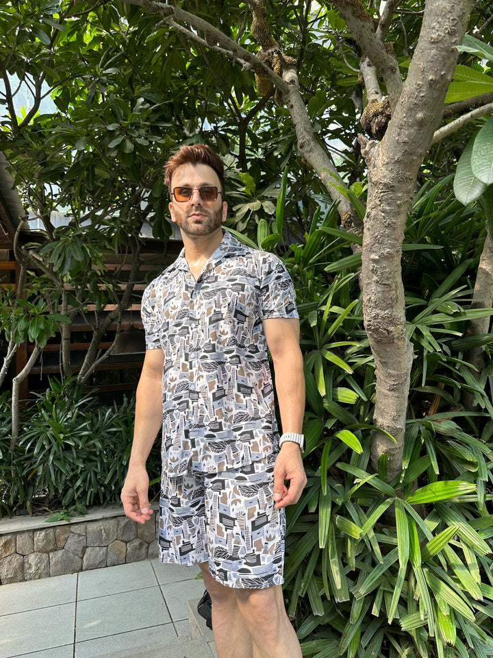 Grey White "Abstract" Rayon Co-Ord