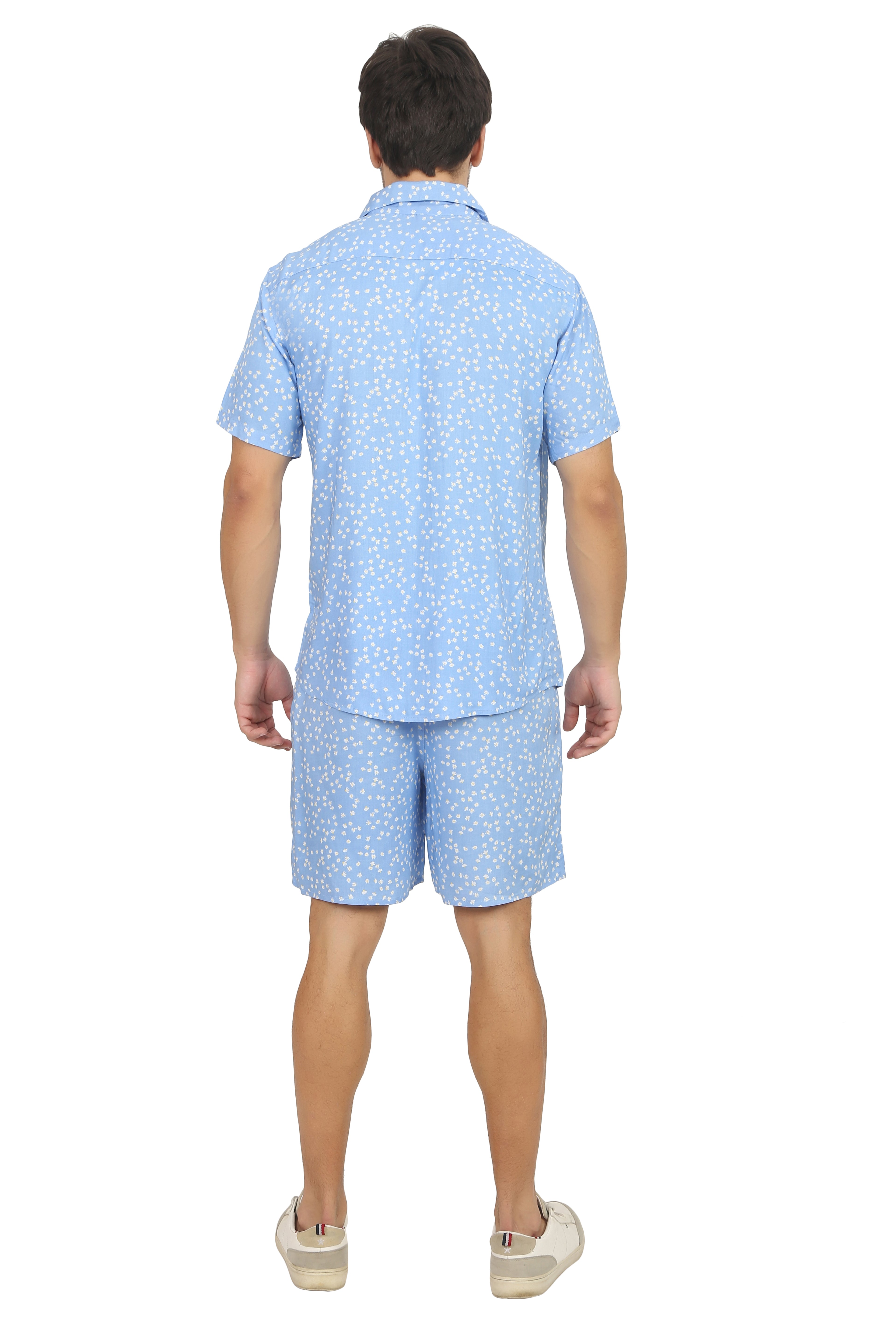 White Floral Blue Rayon Co-Ord