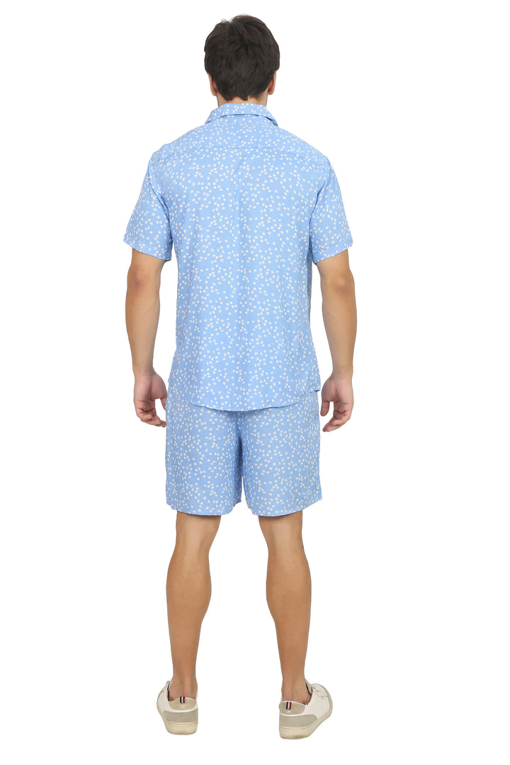 White Floral Blue Rayon Co-Ord