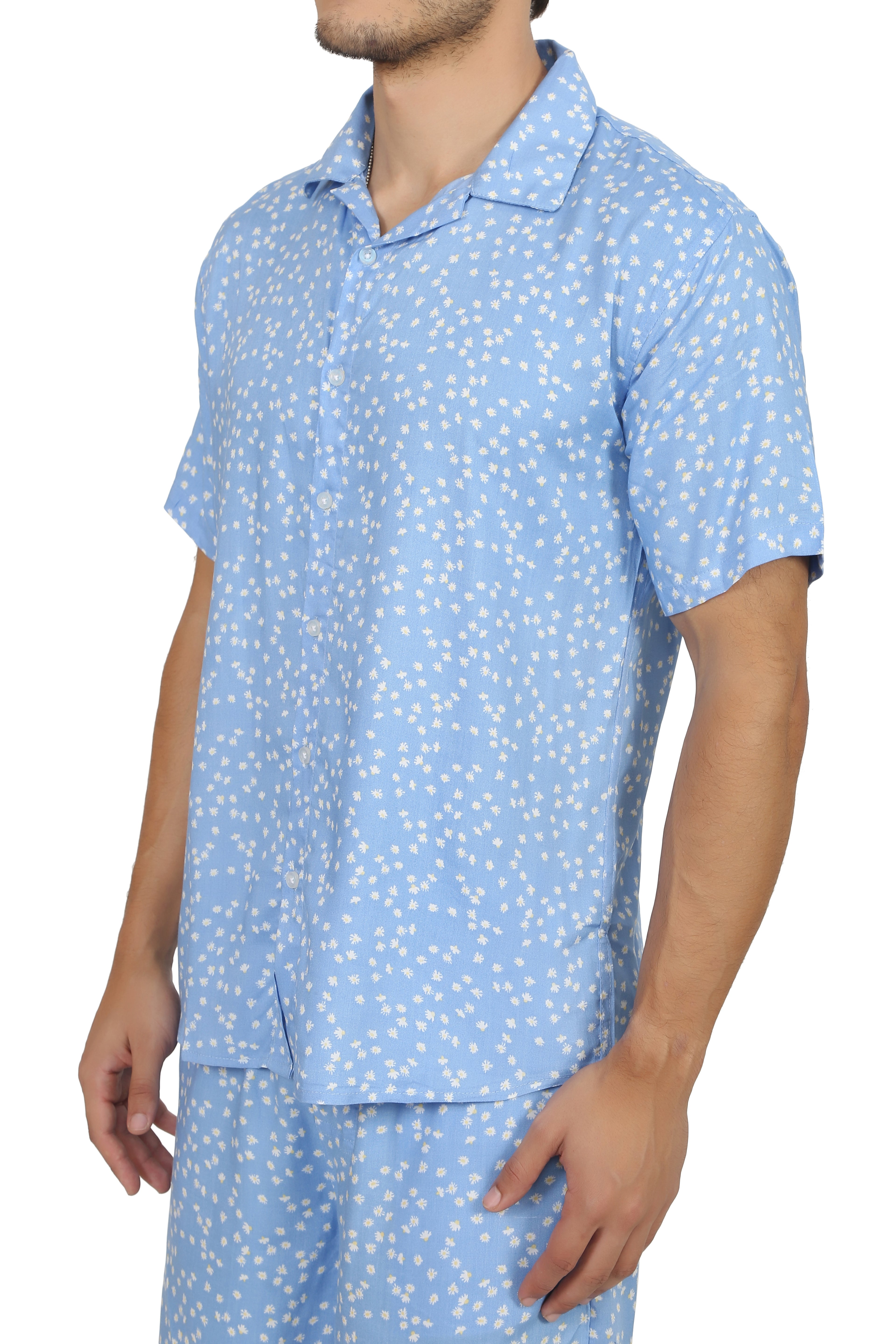 White Floral Blue Rayon Co-Ord