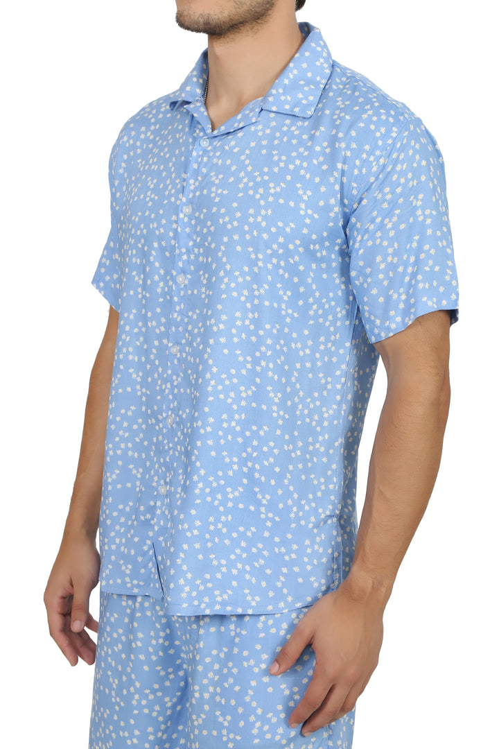 White Floral Blue Rayon Co-Ord