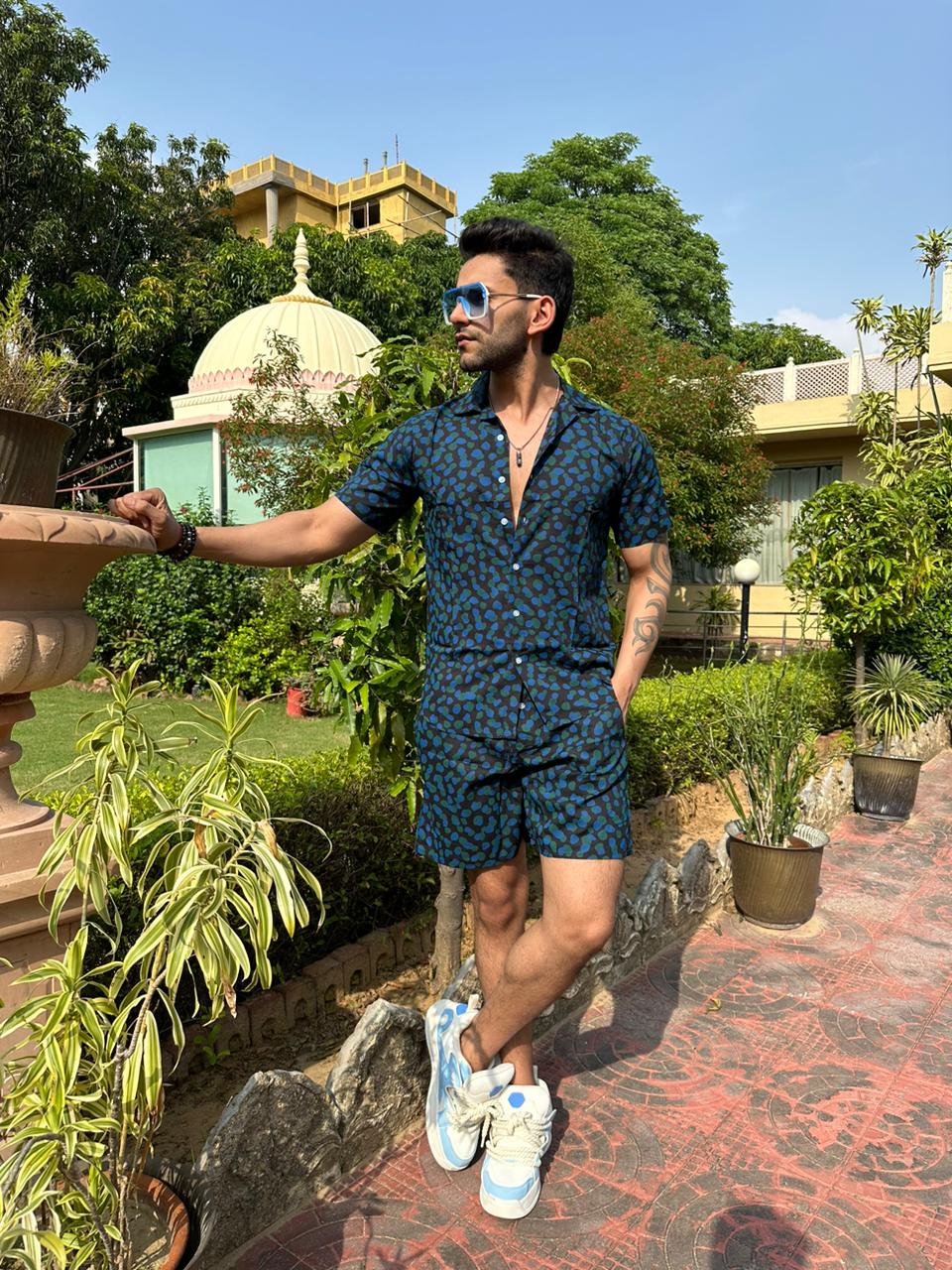 TEAL BLUE PRINTED CO-ORD SET