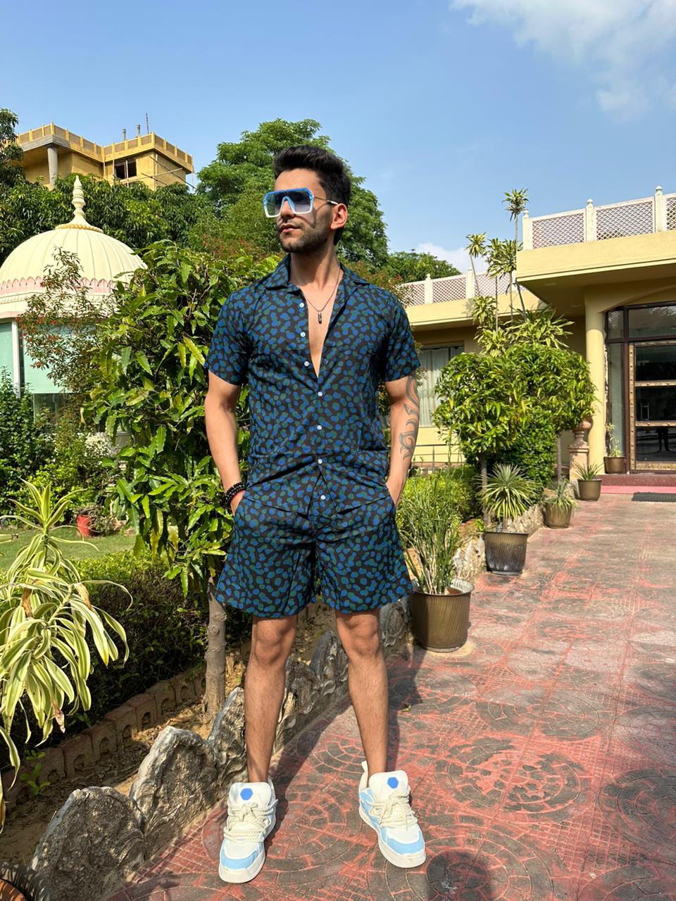 TEAL BLUE PRINTED CO-ORD SET