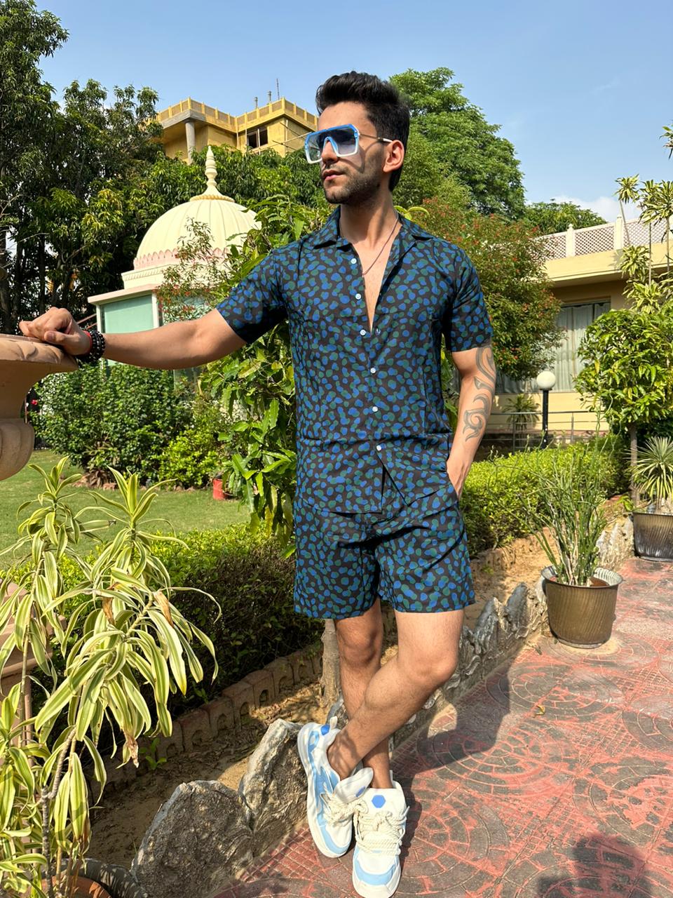 TEAL BLUE PRINTED CO-ORD SET