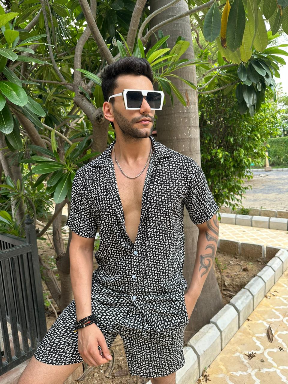 Black Printed Rayon Co-Ord Set