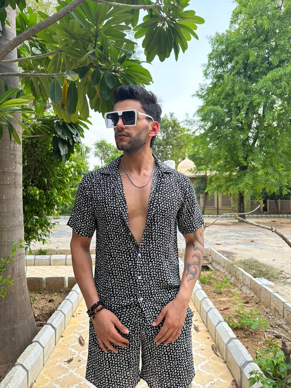 Black Printed Rayon Co-Ord Set