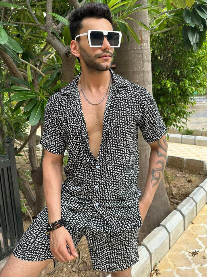 Black Printed Rayon Co-Ord Set