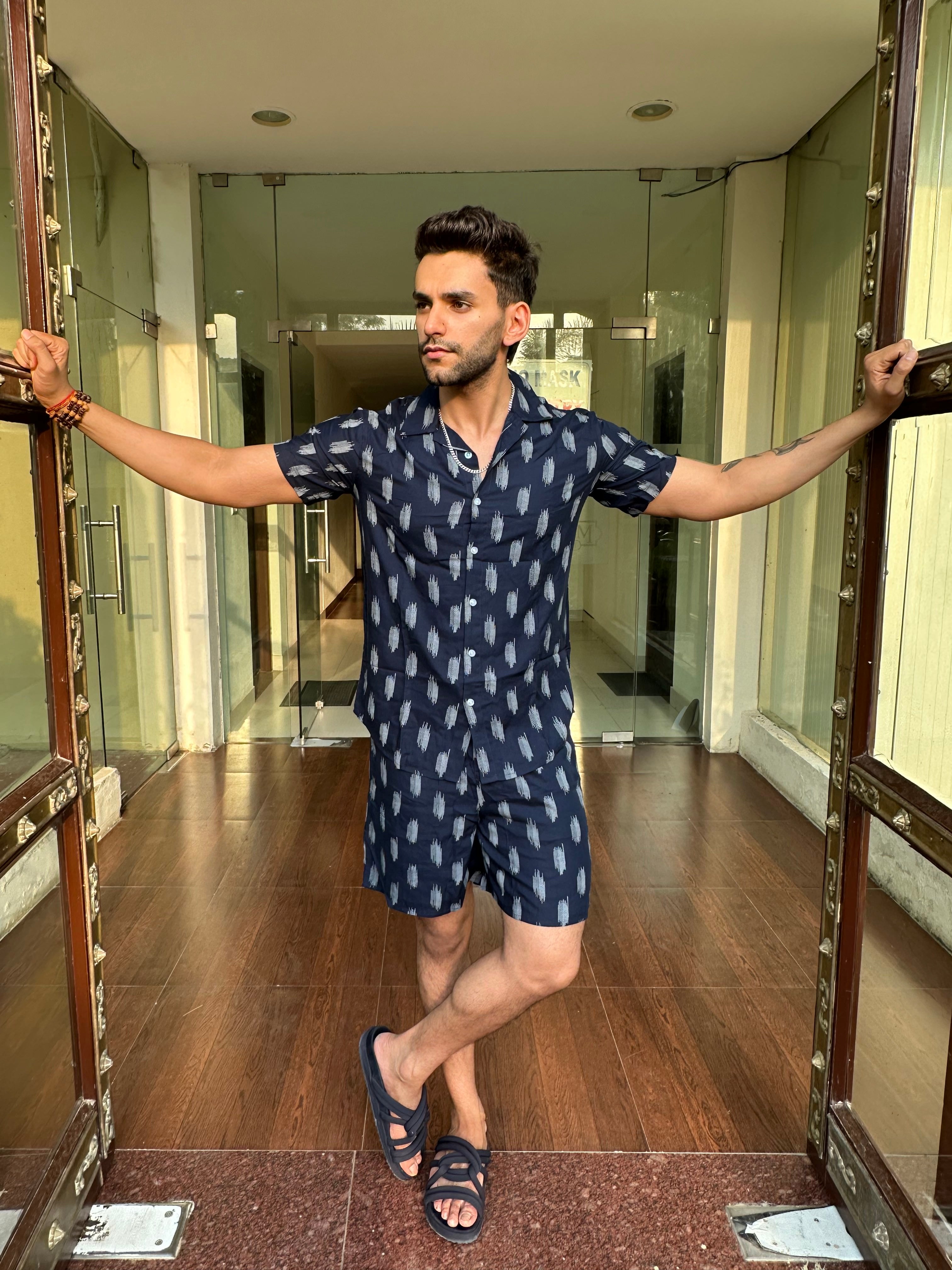 Navy White Printed Rayon Co-Ord