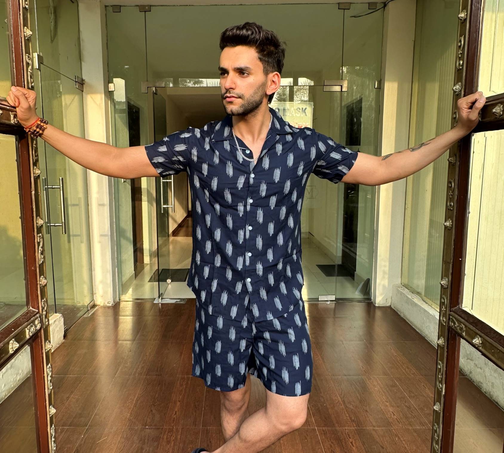 Navy White Printed Rayon Co-Ord