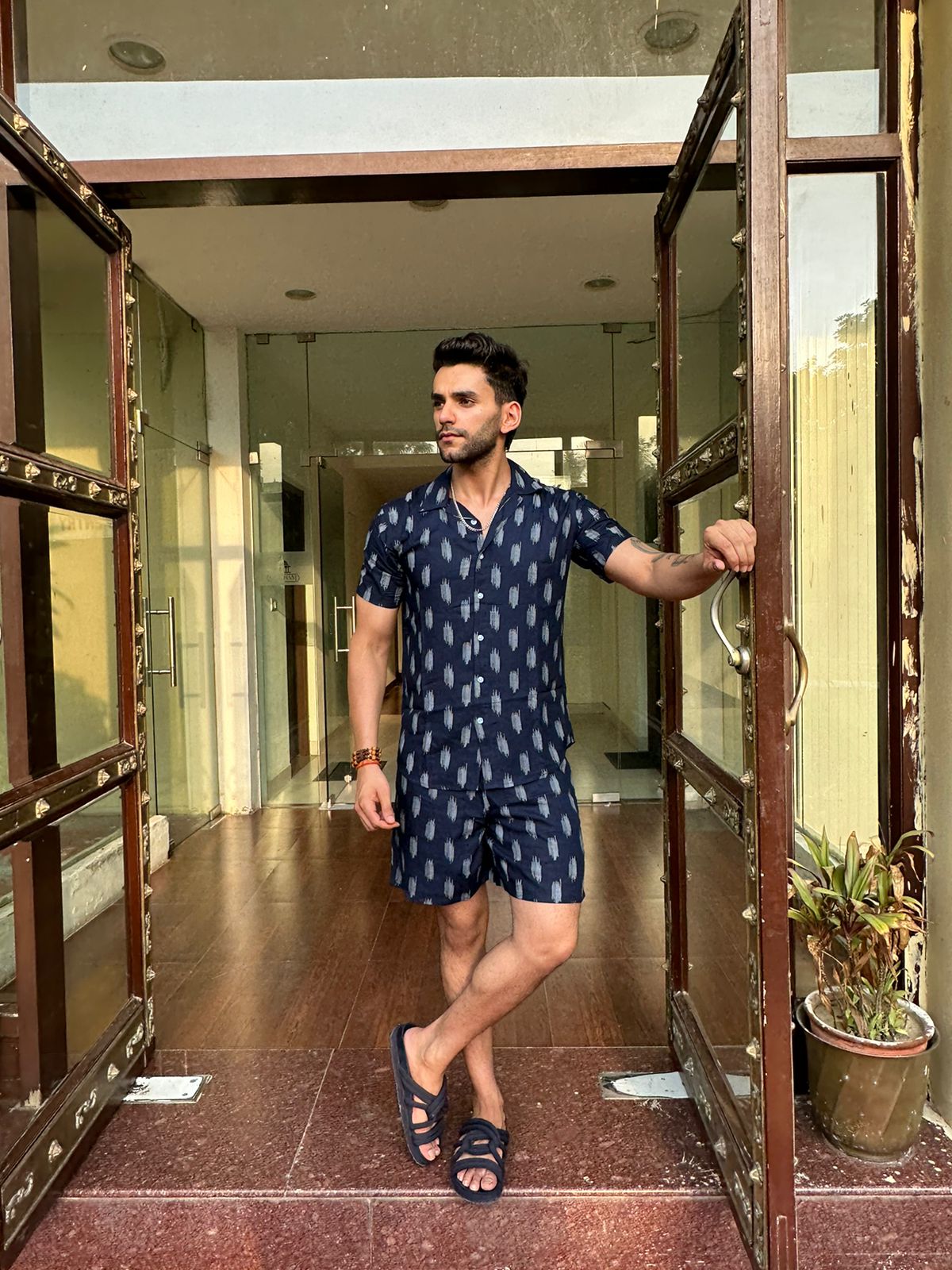 Navy White Printed Rayon Co-Ord
