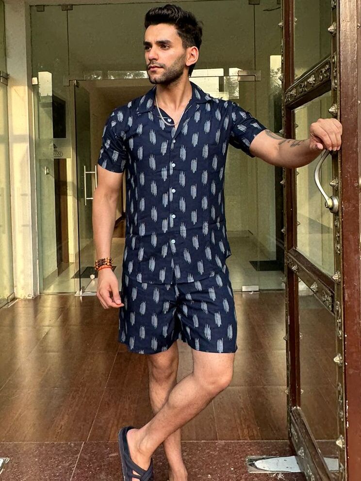 Navy White Printed Rayon Co-Ord