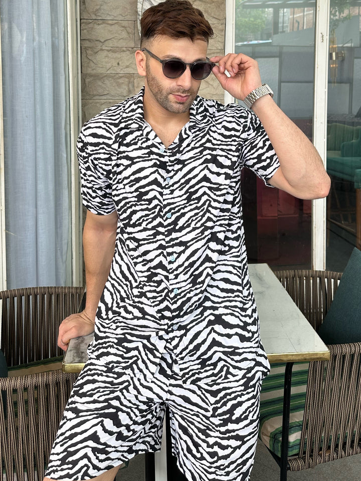 White Tiger Print Rayon Co-Ord