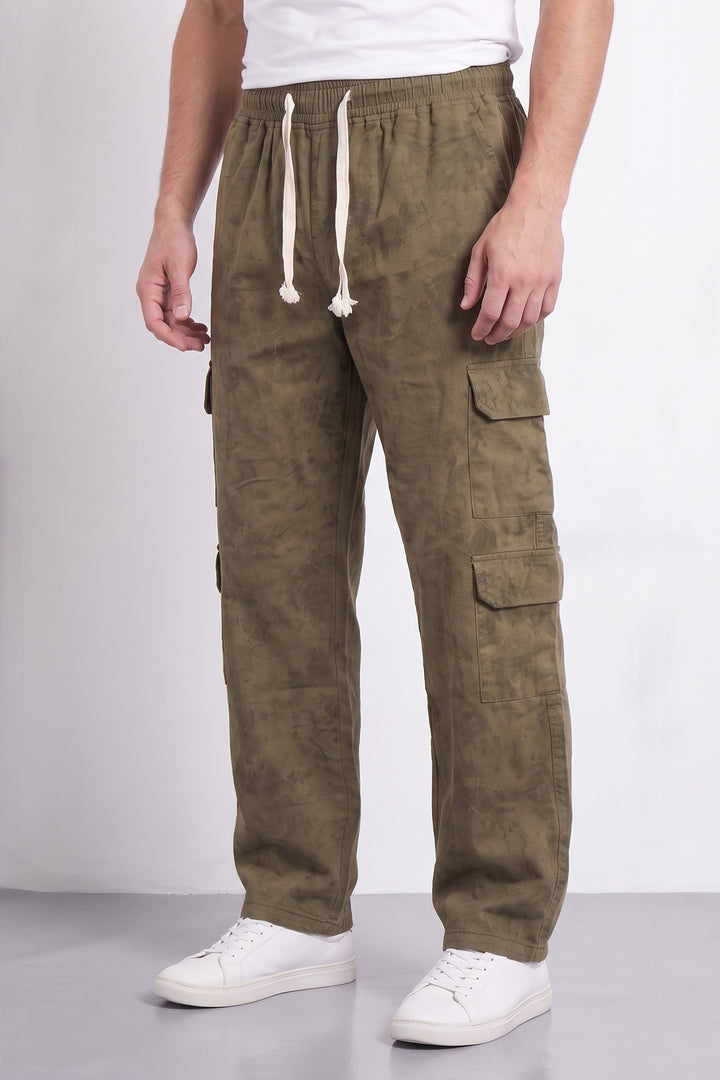 Beige Mens 7 Pocket Cargo Pants with Elasticated Waist & Drawstring Closure | Utility Casual Trousers