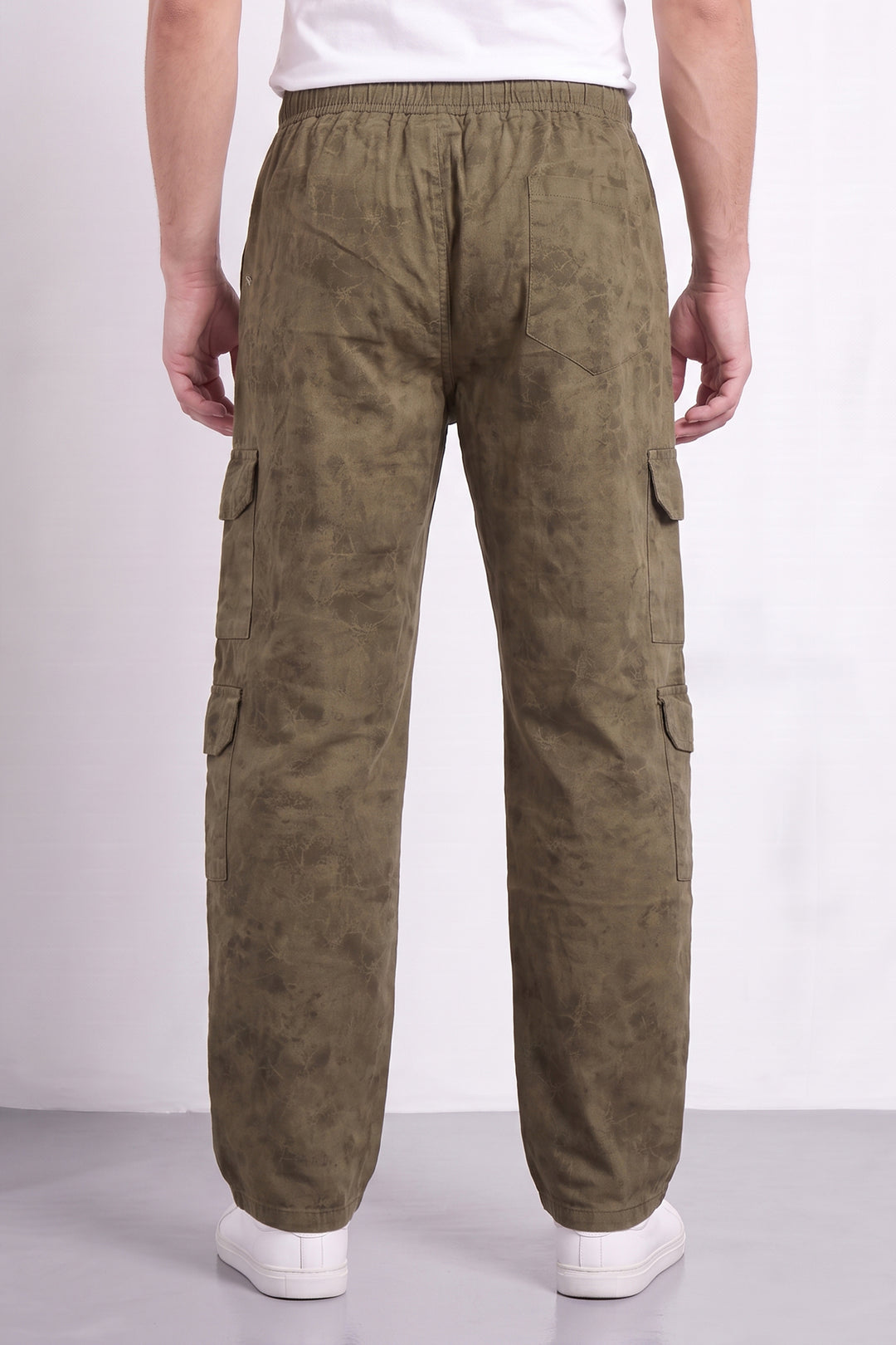 Beige Mens 7 Pocket Cargo Pants with Elasticated Waist & Drawstring Closure | Utility Casual Trousers