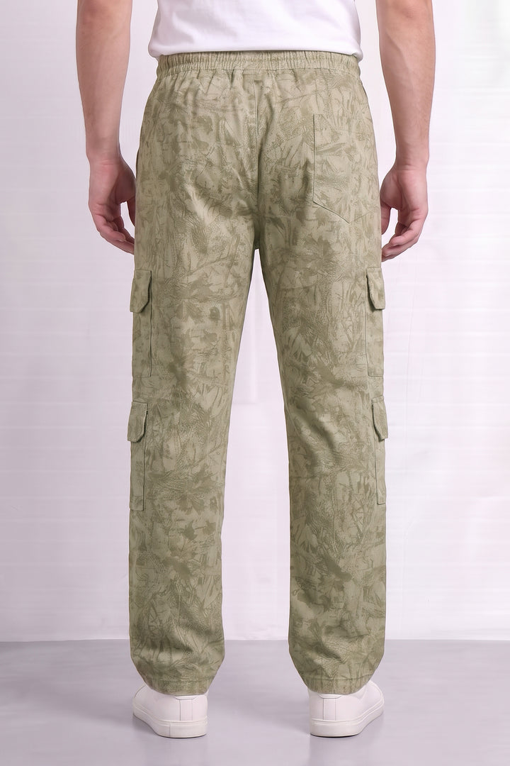 Cream Mens 7 Pocket Cargo Pants with Elasticated Waist & Drawstring Closure