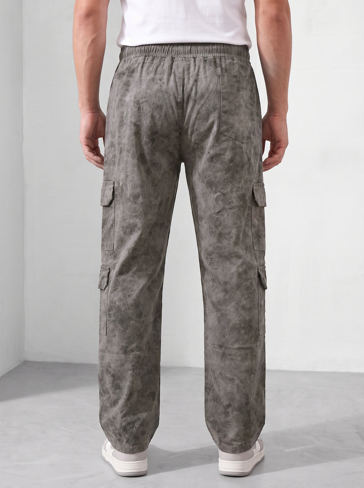 Grey Mens 7 Pocket Cargo Pants with Elasticated Waist & Drawstring Closure